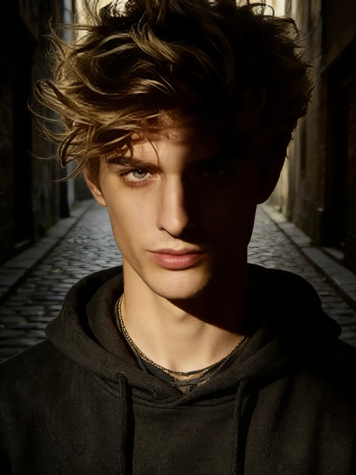 gemini boy with hoodie shadow look