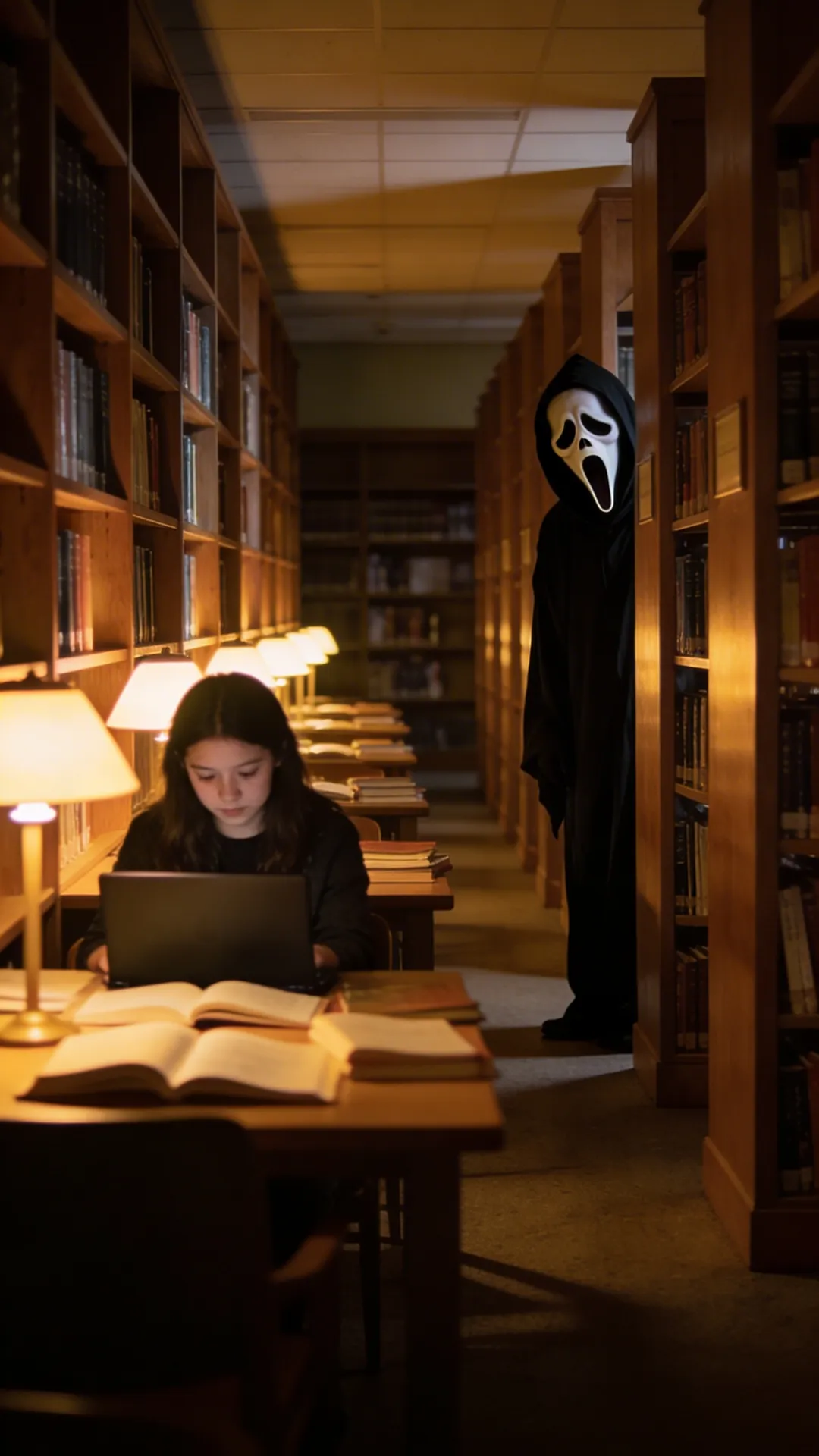library horror ghostface ai trend prompt