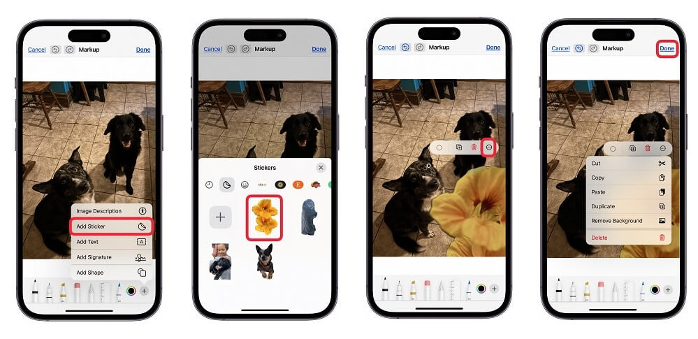 add sticker to photo iphone via photos step2