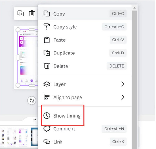 adjust show timing in canva