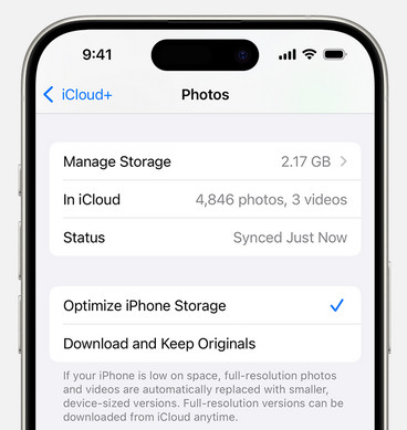 disable iphone storage optimization