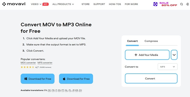 movavi convert mov to mp3