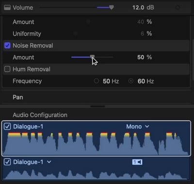 remove background noise from video final cut prox