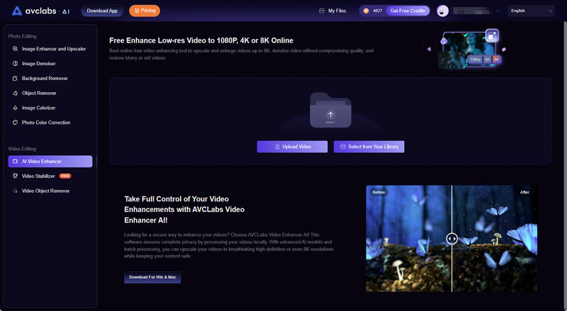 avclabs onlien video enhancer main interface