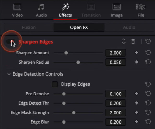 davinci resolve sharpen settings