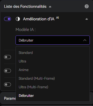 Choisir le modèle Débruiter